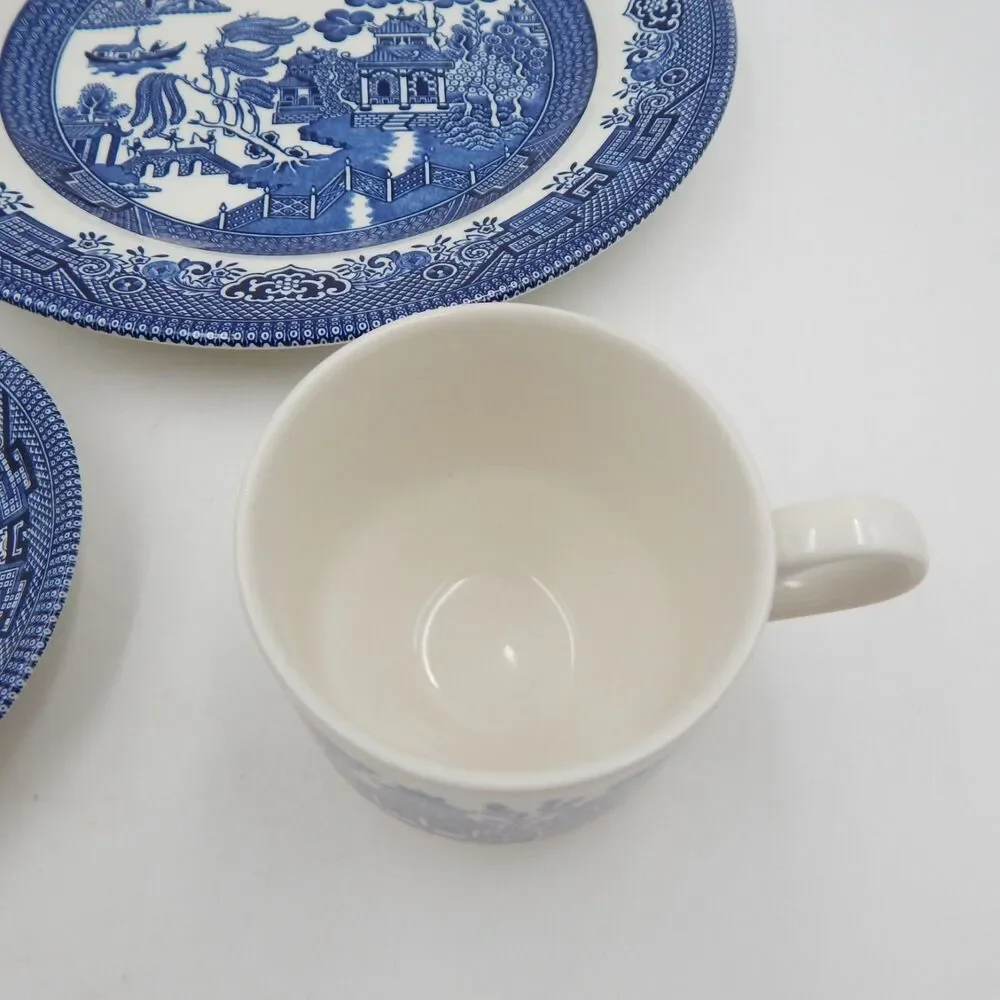 Churchill Blue Willow 3 Pc Set Dinner Plate Cup Saucer Set England